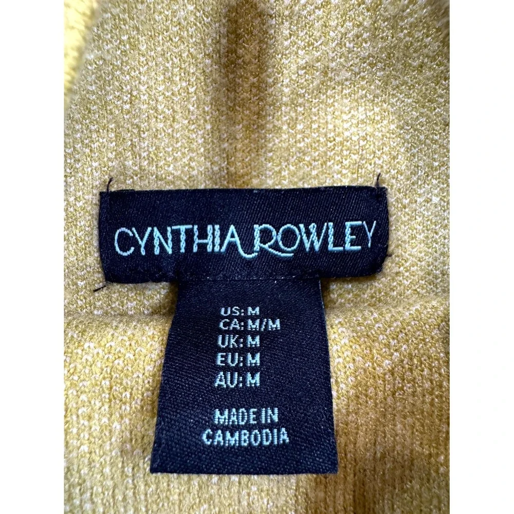 Cynthia Rowley Sweater Women Medium Green White Windowpane Long Sleeve Mock Neck